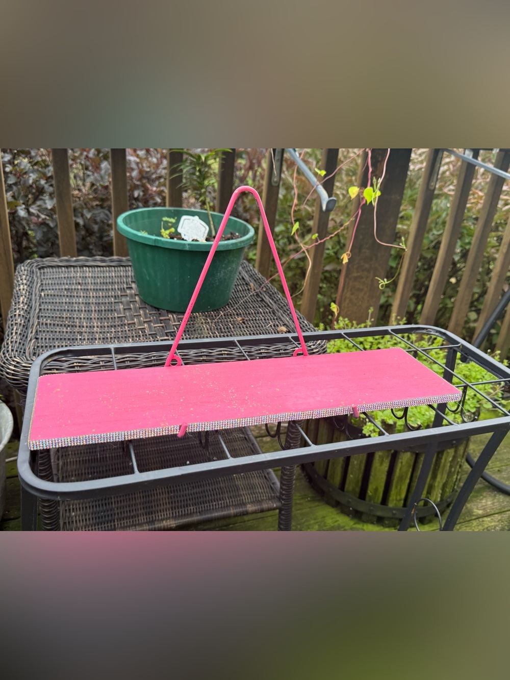 Hot “Barbie Pink” Hanging Shelf with Rhinestone Trim-handmade FREE gift!
